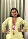 Neon Cotton Co-ord Set With Embroidered Neck & Printed Palazzo
