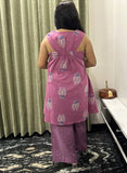 Pink & Blue Cotton 2 Piece Kurti Set With Sleeveless Kurti & Geometric Pants