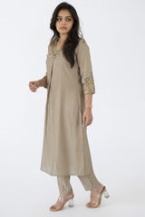 Beige Cotton Silk 2 Piece Kurti Set