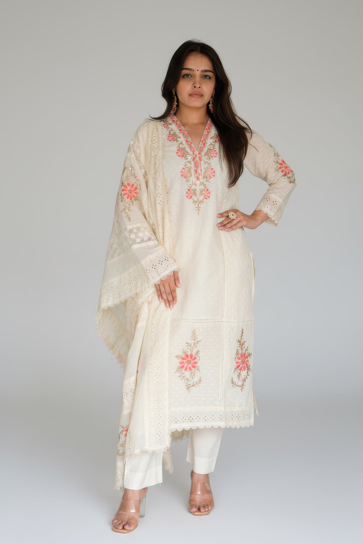 Off White Cotton Chikankari Dress