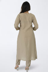 Beige Cotton Silk 2 Piece Kurti Set