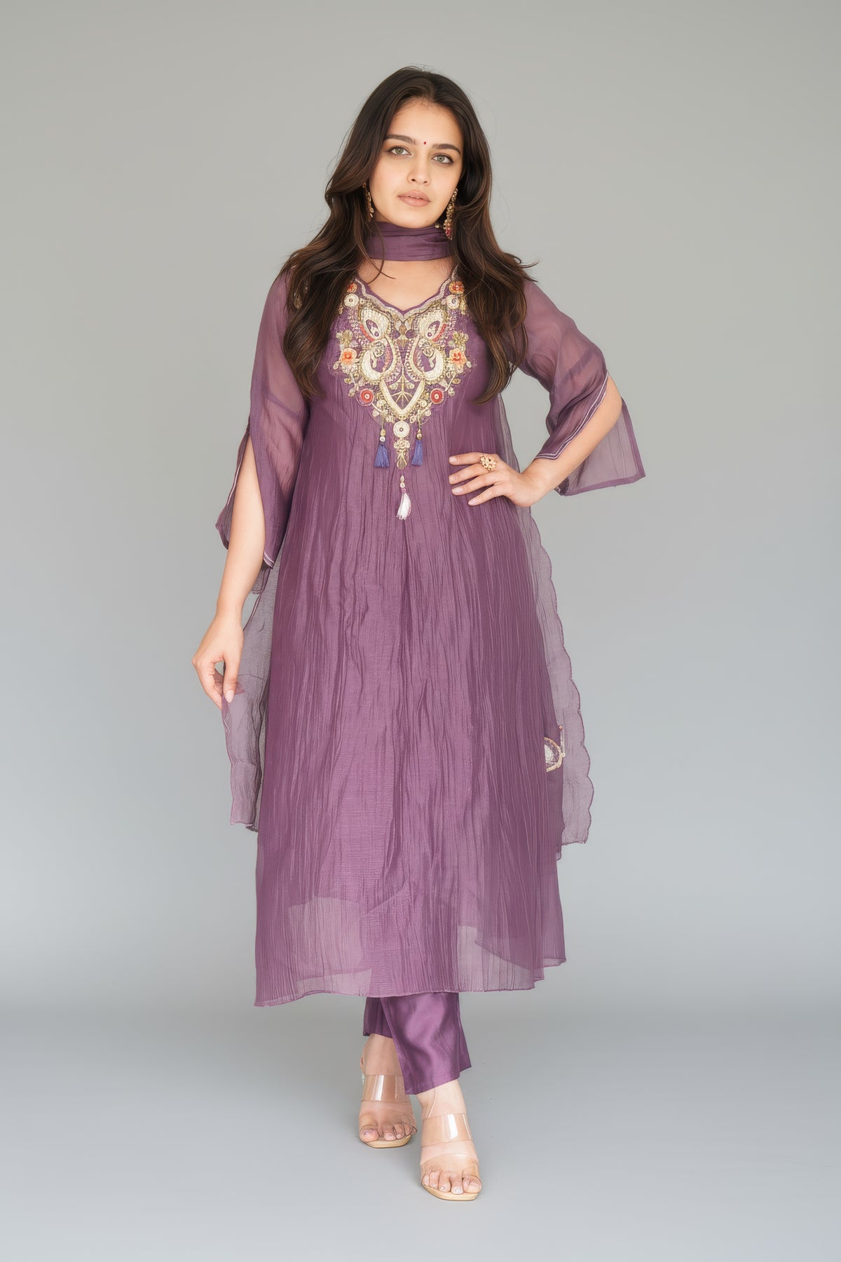 Purple Mul Chanderi Heavy Dress