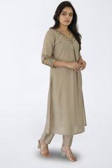 Beige Cotton Silk 2 Piece Kurti Set